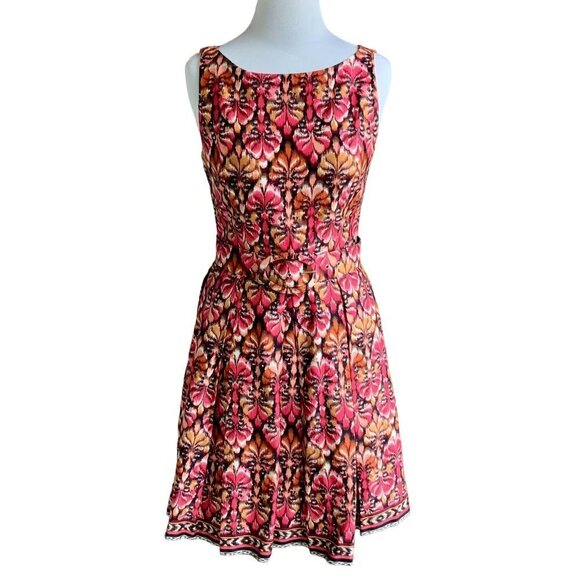 MUSE SLEEVELESS ZIP PLEATED BOTTOM 6 MULTI COLORED ABSTRACT PATTERN DRESS NWOT - Picture 13 of 14